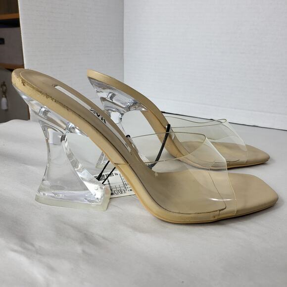 Zara Size 8 Clear Slip ON Acrylic Pump Slide High Heel Shoes Mule NWT *Flaw 726 - Picture 4 of 12